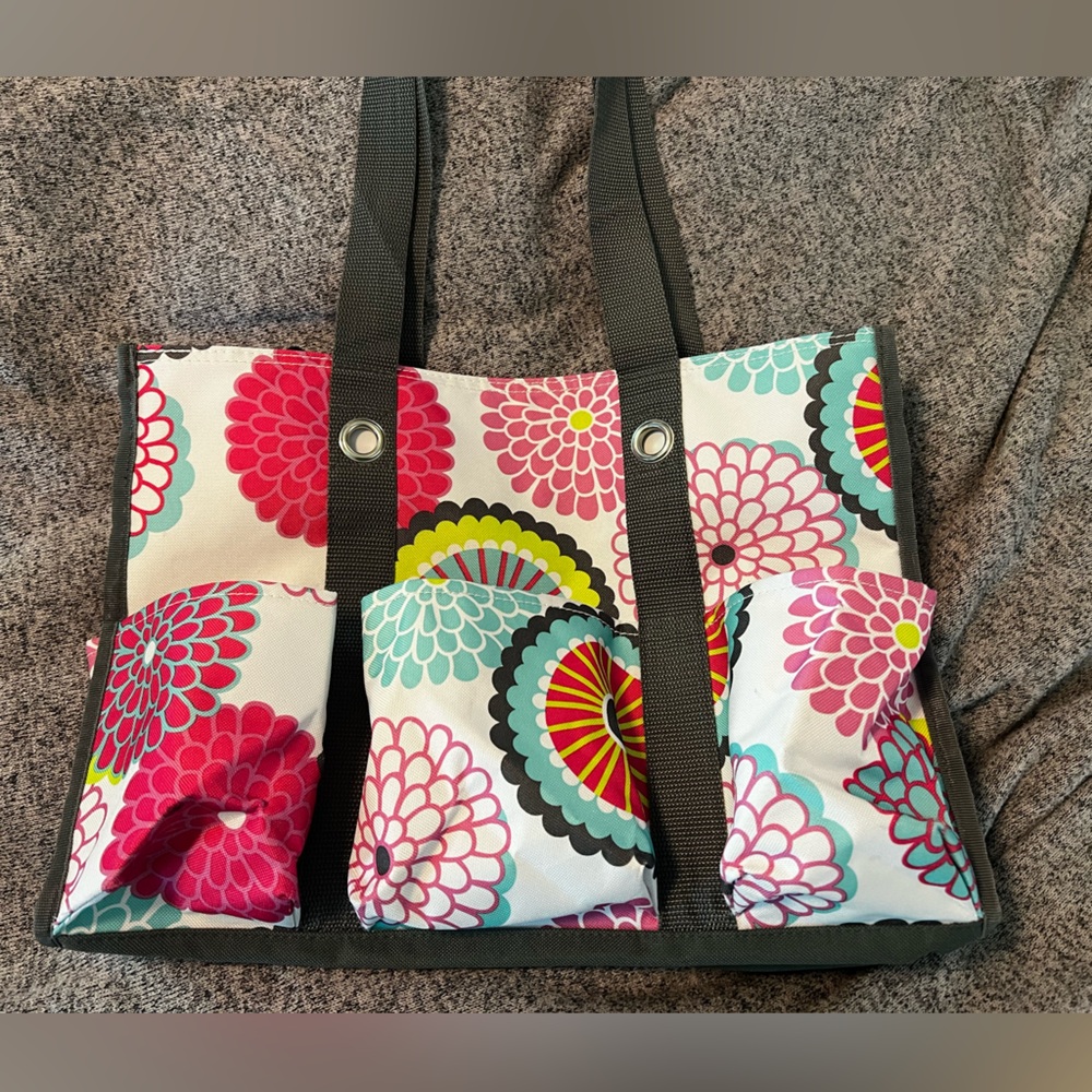 Thirty-One Floral Tote Bag - Pink, Blue, Green, Gray, gently used